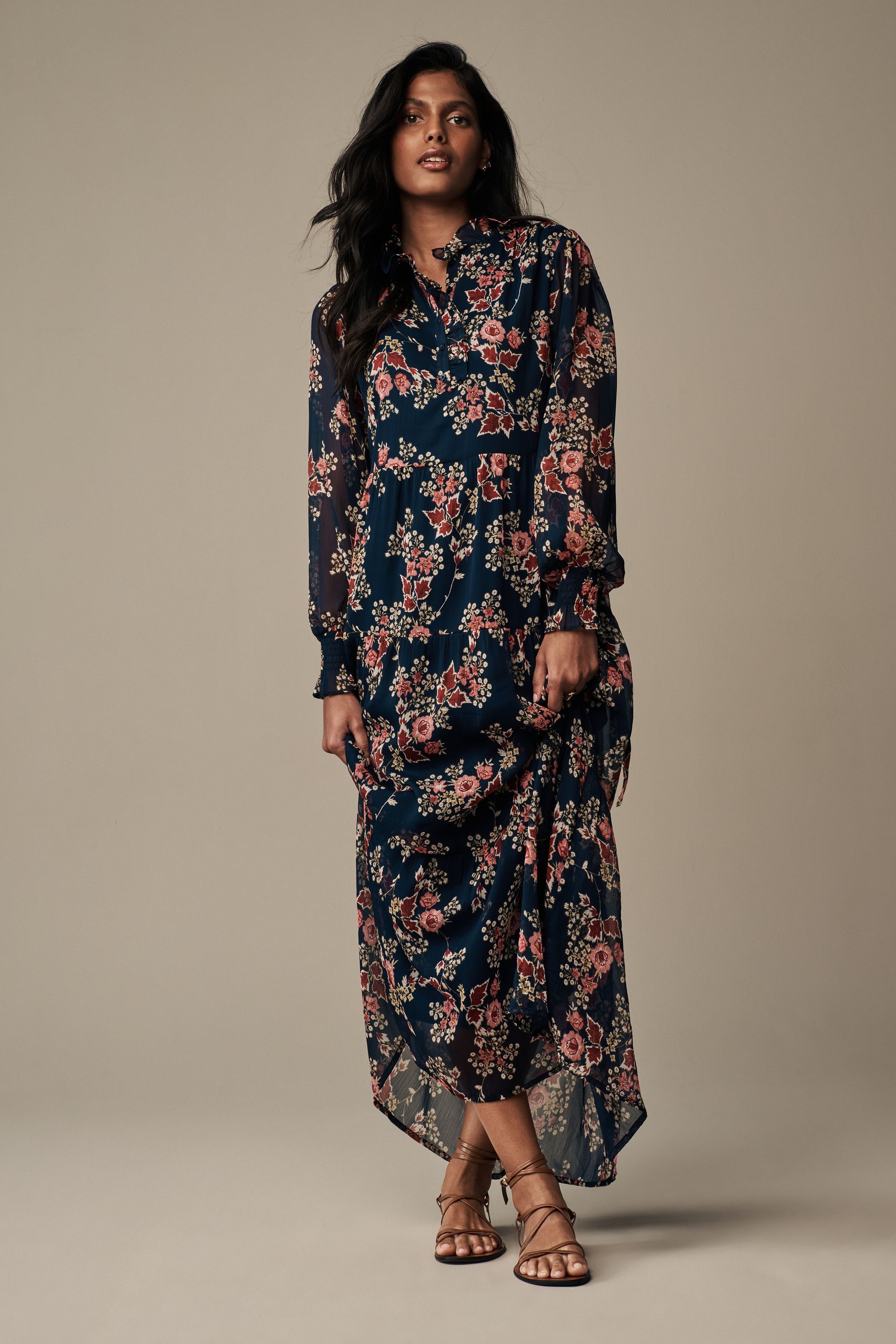 Floral chiffon ruffle dress discount