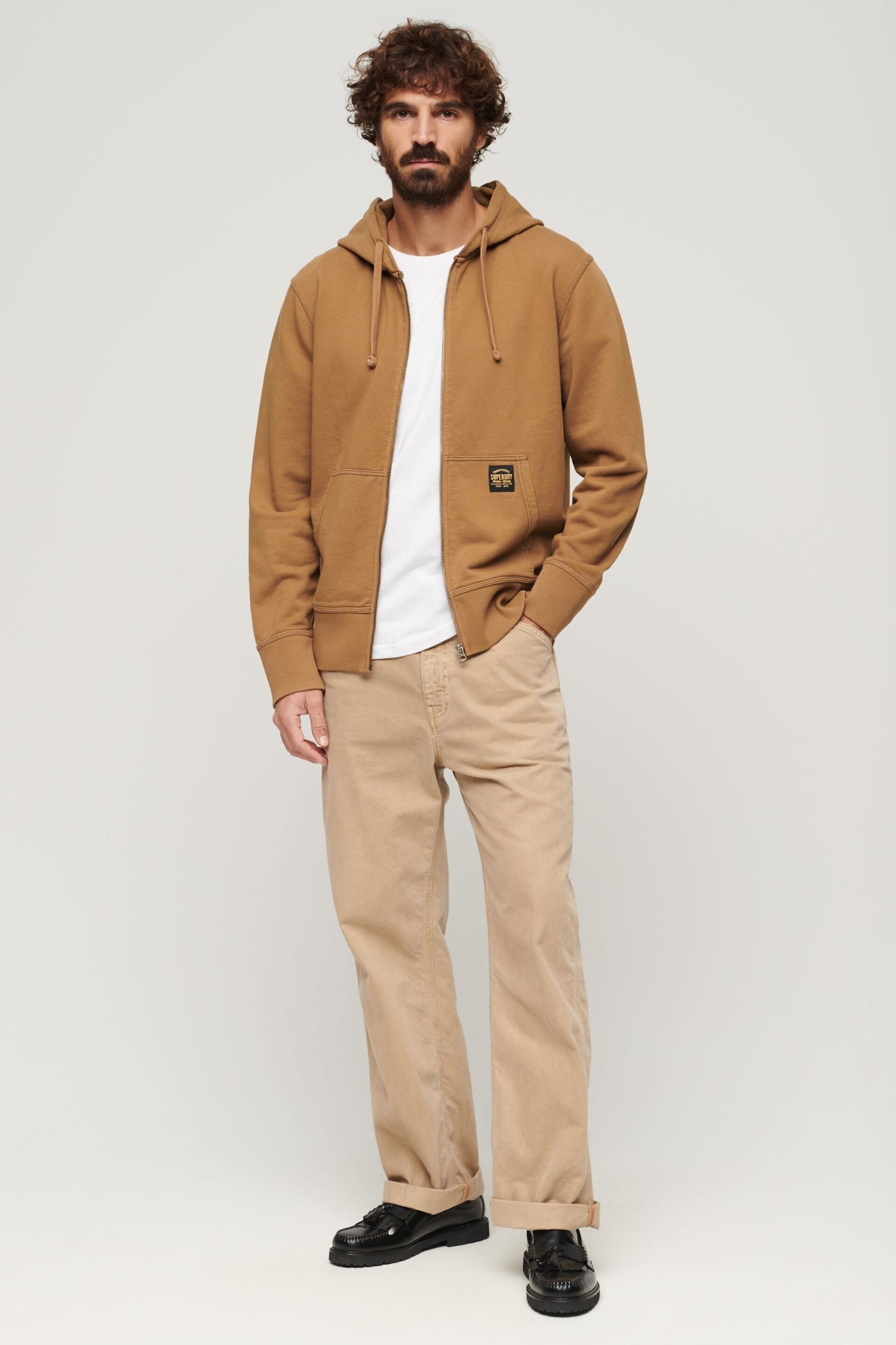 Superdry Brown Contrast Stitch Relax Zip Hoodie - Image 3 of 4