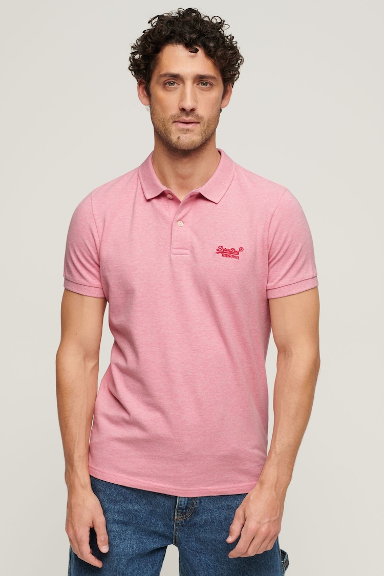 Superdry Light Pink Marl Classic Pique Polo Shirt - Image 1 of 4