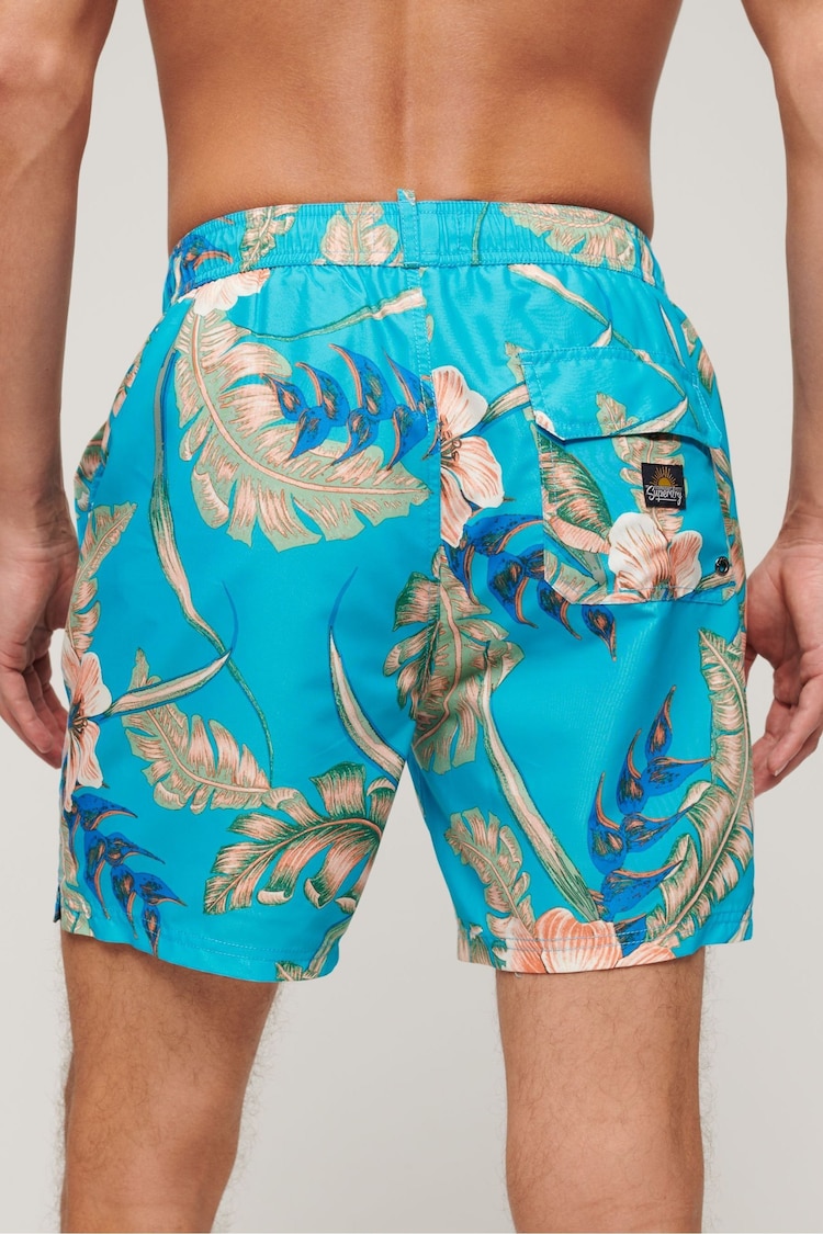 Superdry Hawaiian Aqua Hawaiian Print 17 Swim Shorts - Image 2 of 7