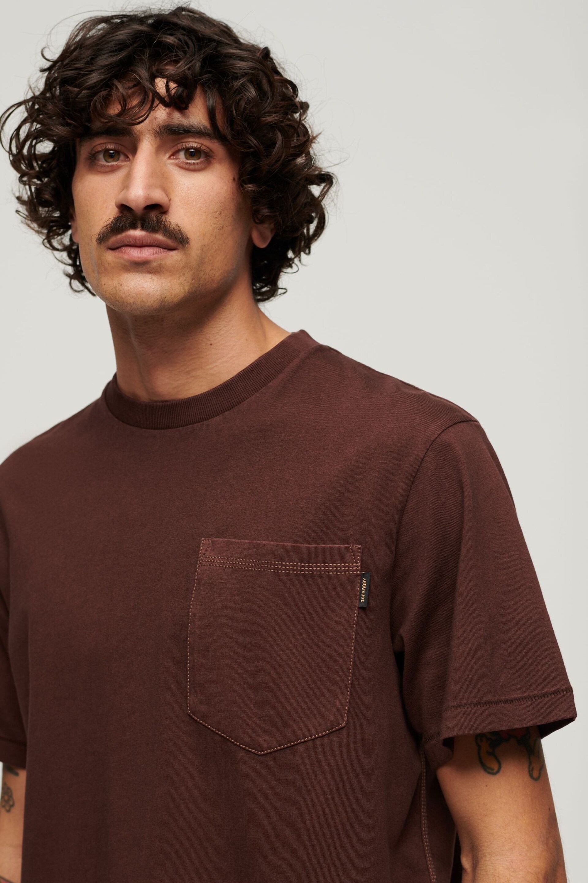 Superdry Brown Contrast Stitch Pocket T-Shirt - Image 3 of 7