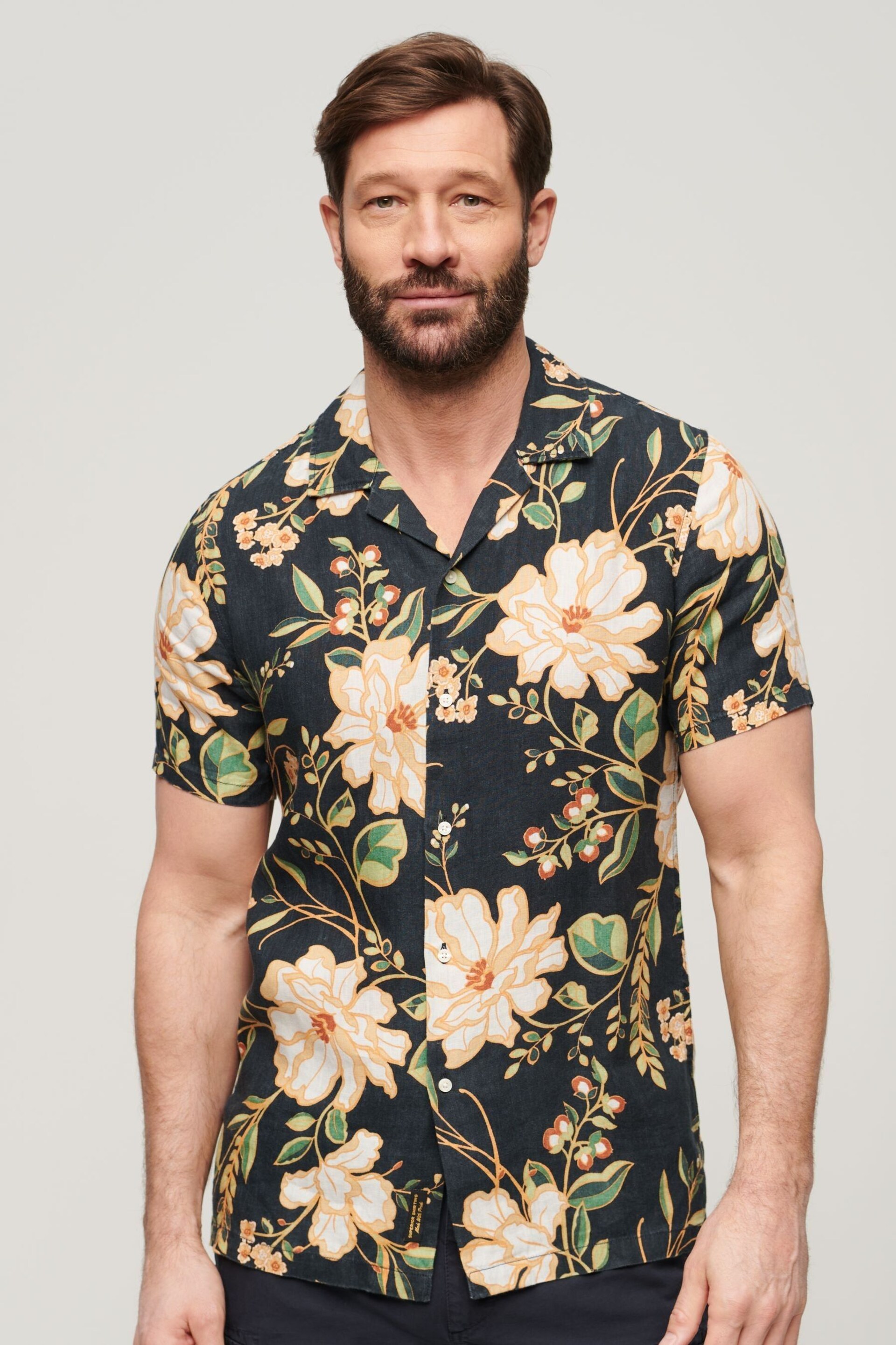 Superdry Black Short Sleeve Hawaiian Printed Shirt - Image 1 of 6