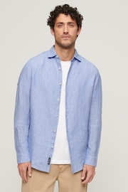 Superdry Blue Studios Casual Linen Long Sleeved Shirt - Image 1 of 6