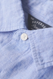 Superdry Mid Blue Studios Casual 100% Linen Long Sleeved Shirt - Image 5 of 6