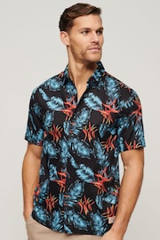 Superdry Blue Short Sleeve Hawaiian Printed Shirt - Image 1 of 6