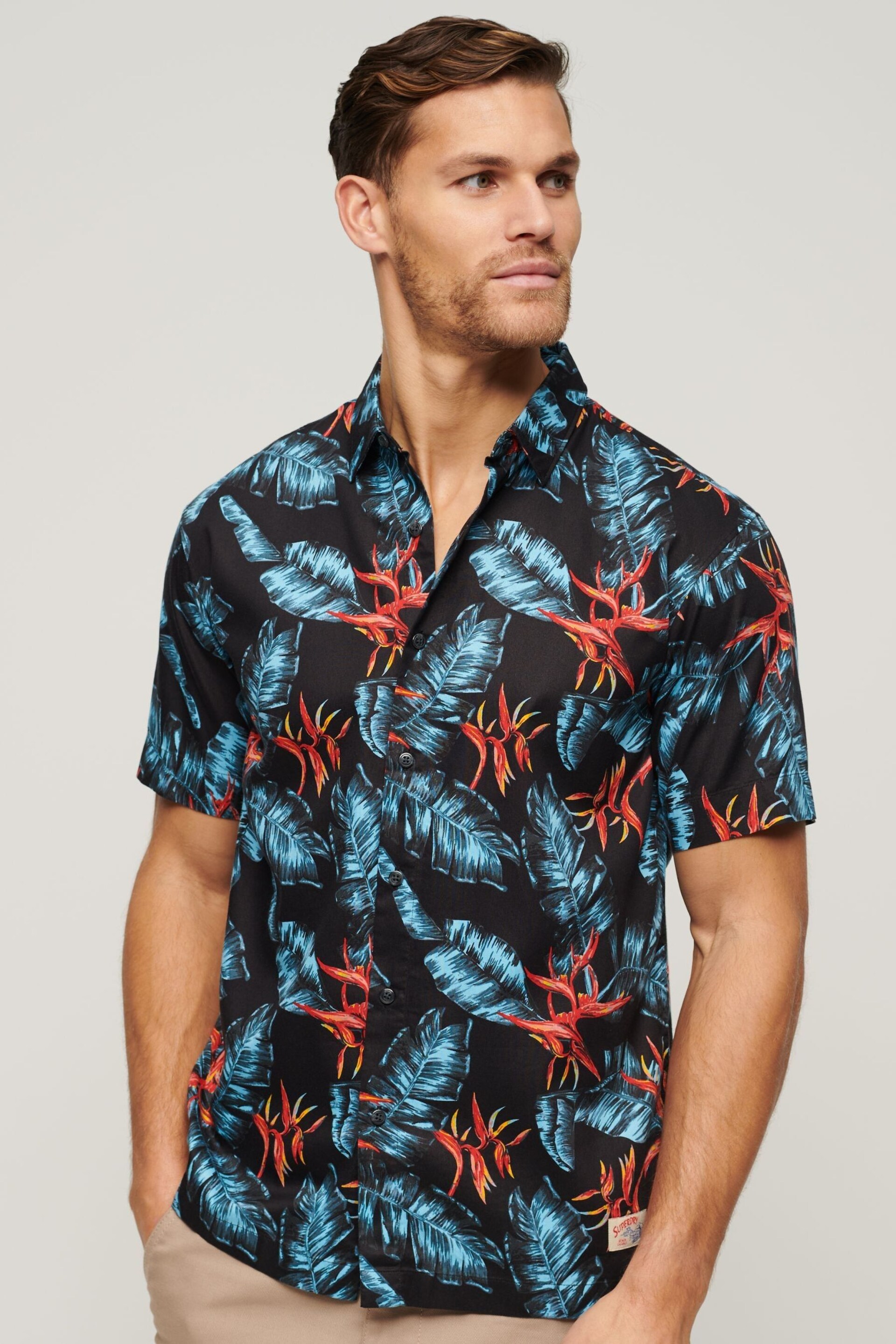 Superdry Blue Short Sleeve Hawaiian Printed Shirt - Image 1 of 6