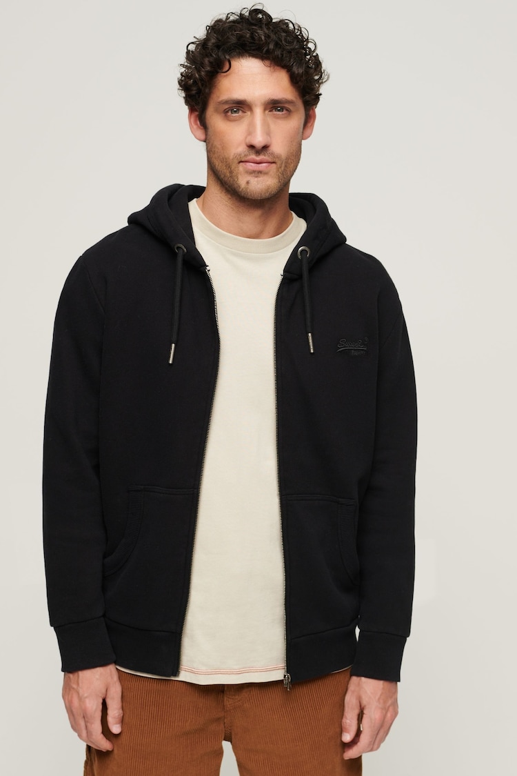 Superdry Black Essential Logo Zip Hoodie - Image 1 of 6