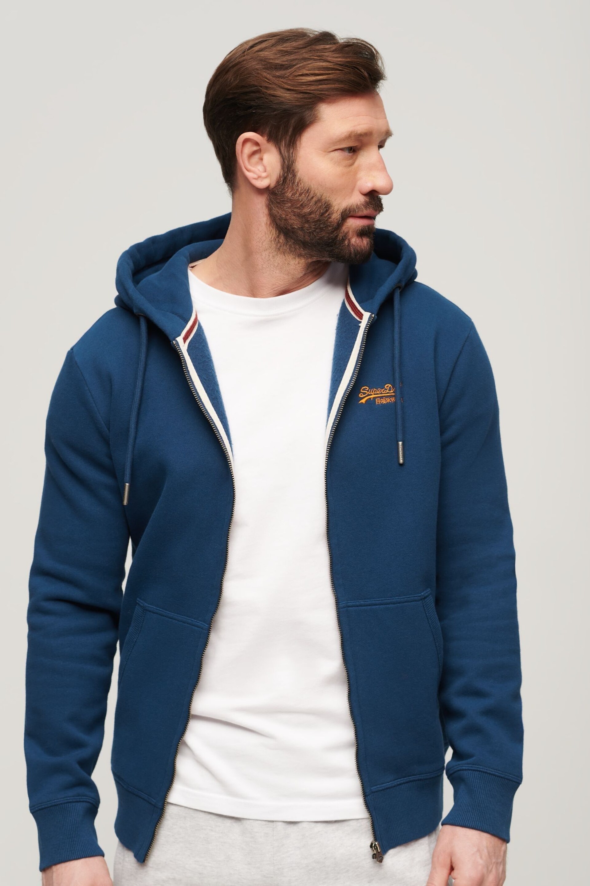 Superdry Pilot Mid Blue Essential Logo Zip Hoodie - Image 1 of 6