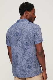 Superdry Blue Open Collar Print Linen Shirt - Image 2 of 6