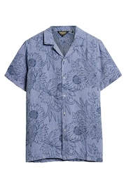 Superdry Blue Open Collar Print Linen Shirt - Image 4 of 6