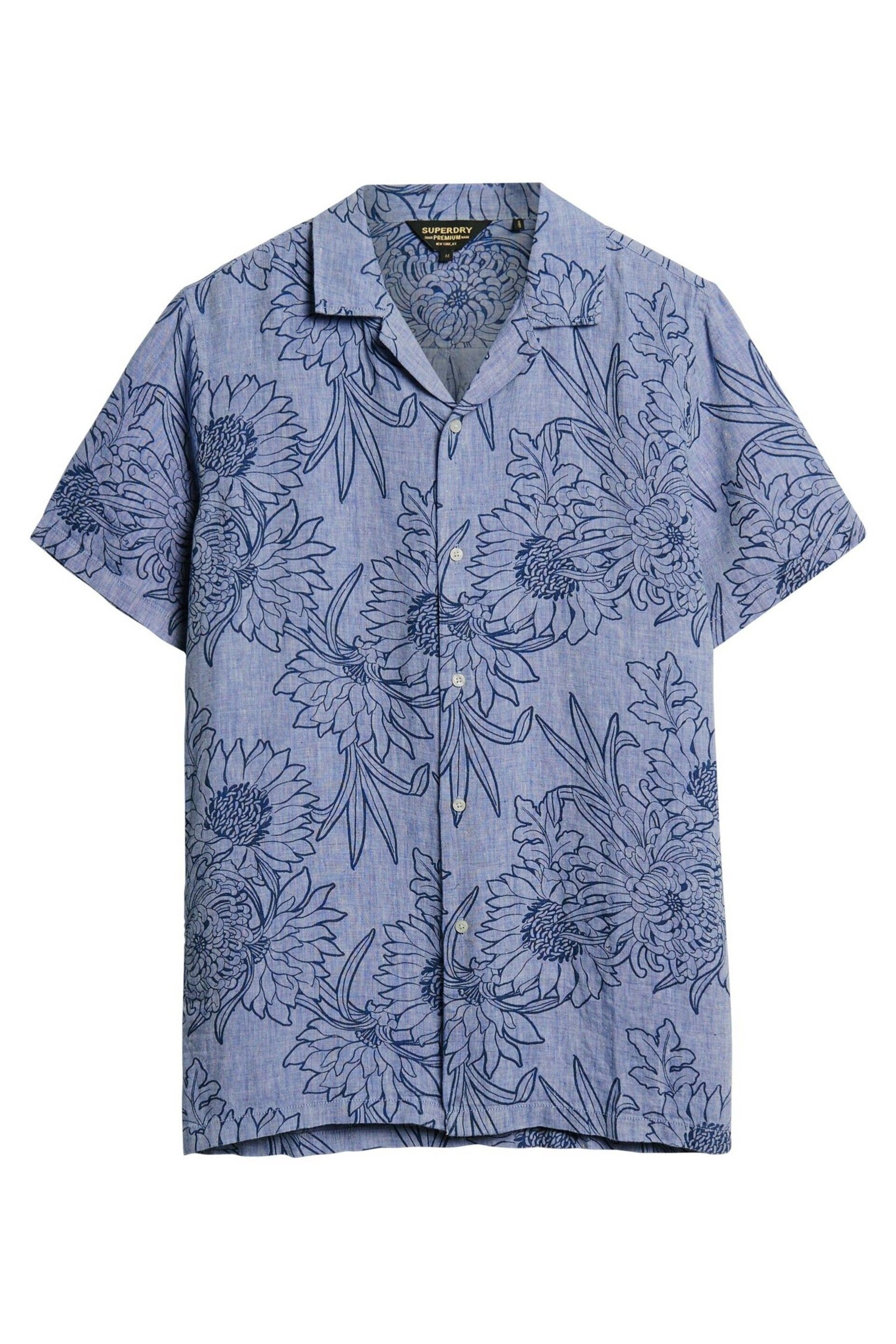 Superdry Blue Open Collar Print Linen Shirt - Image 4 of 6