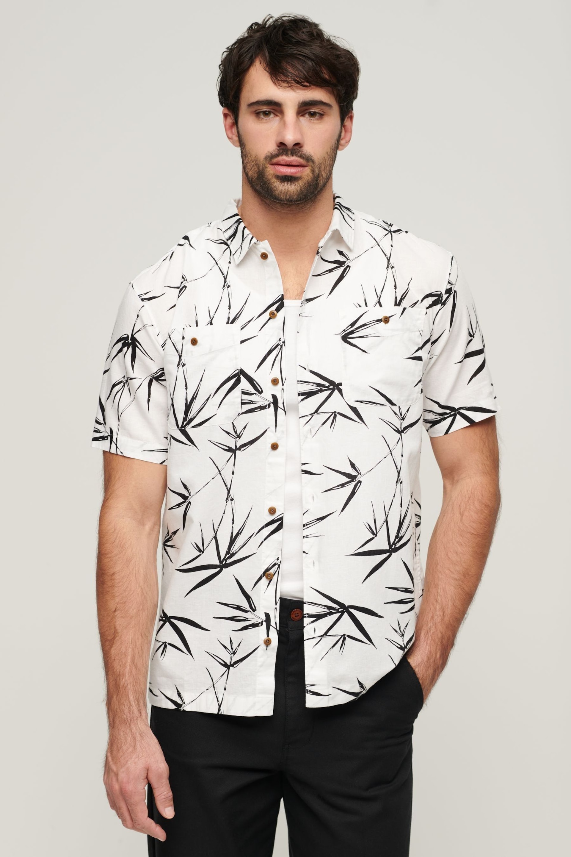 Superdry White/Black Short Sleeved Beach Shirt - Image 1 of 6