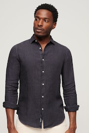 Superdry Grey Studios Casual Linen Long Sleeved Shirt - Image 1 of 5