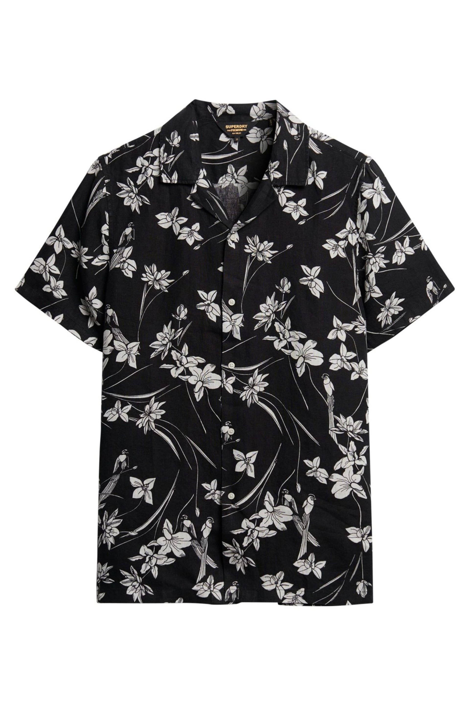 Superdry Black Open Collar Print Linen Shirt - Image 3 of 6