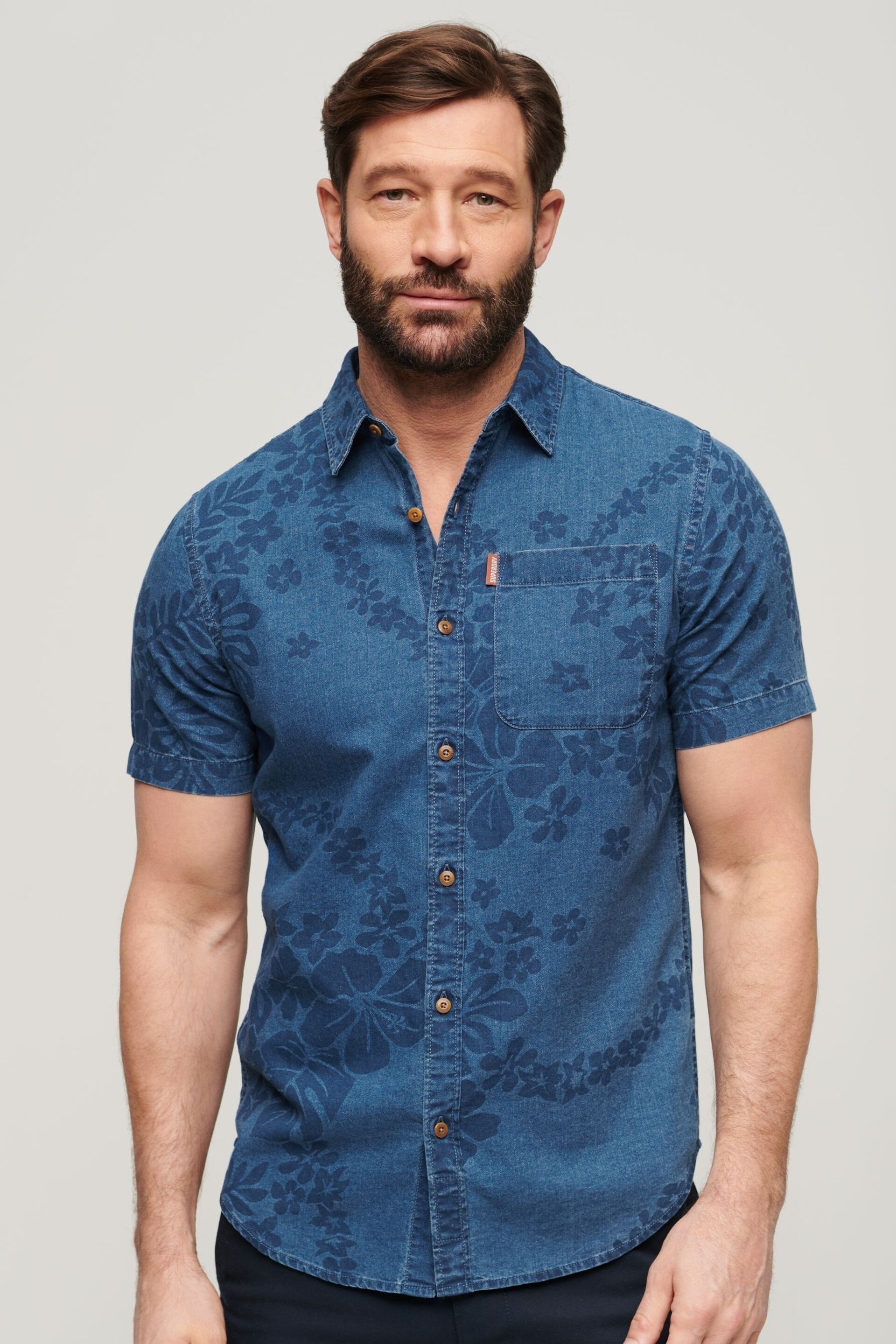 Superdry Blue Vintage Loom Short Sleeve Shirt - Image 1 of 6