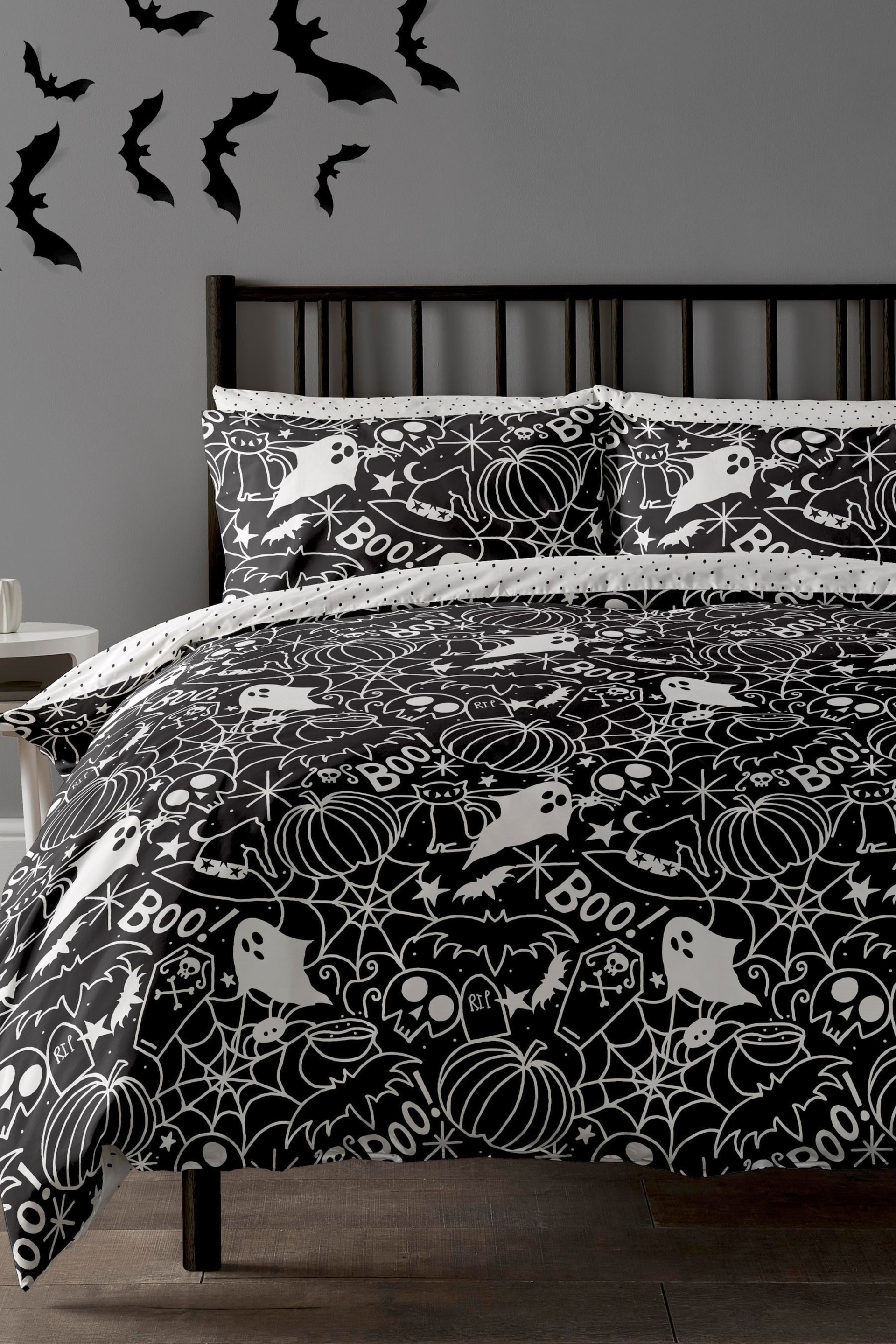 Copenhagen Home Black Death Doodle Duvet Cover & Pillowcase Set - Image 1 of 3