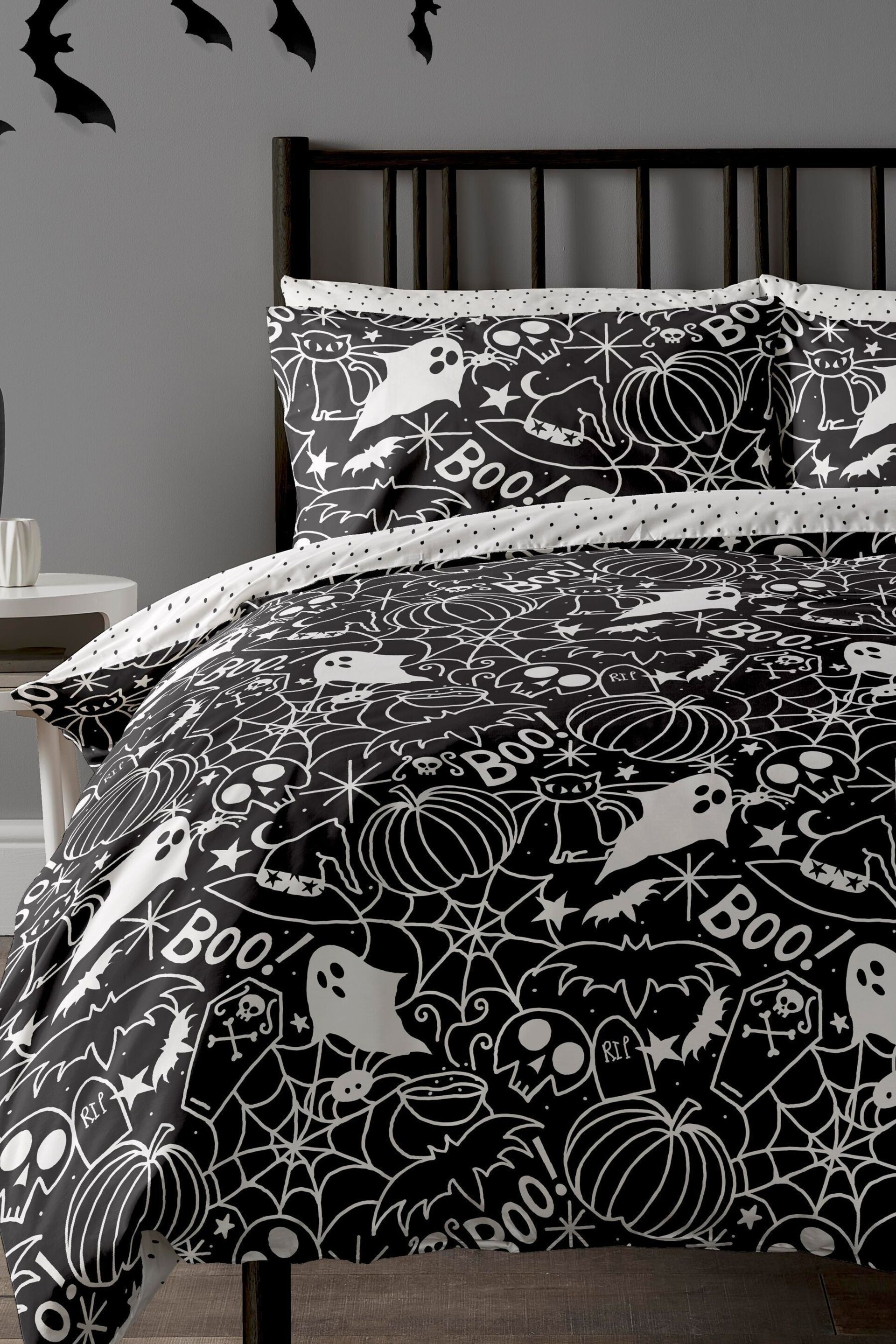Copenhagen Home Black Death Doodle Duvet Cover & Pillowcase Set - Image 2 of 3