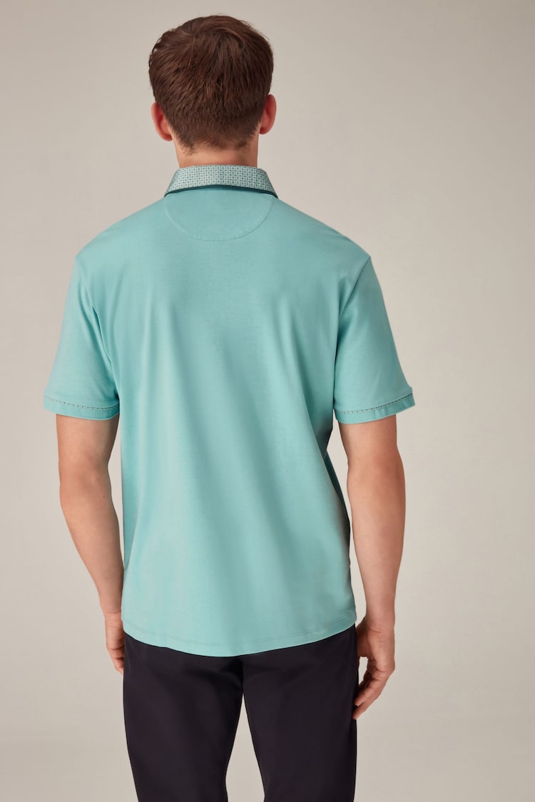 Aqua Blue Short Sleeve Smart Collar Polo Shirt - Image 4 of 8