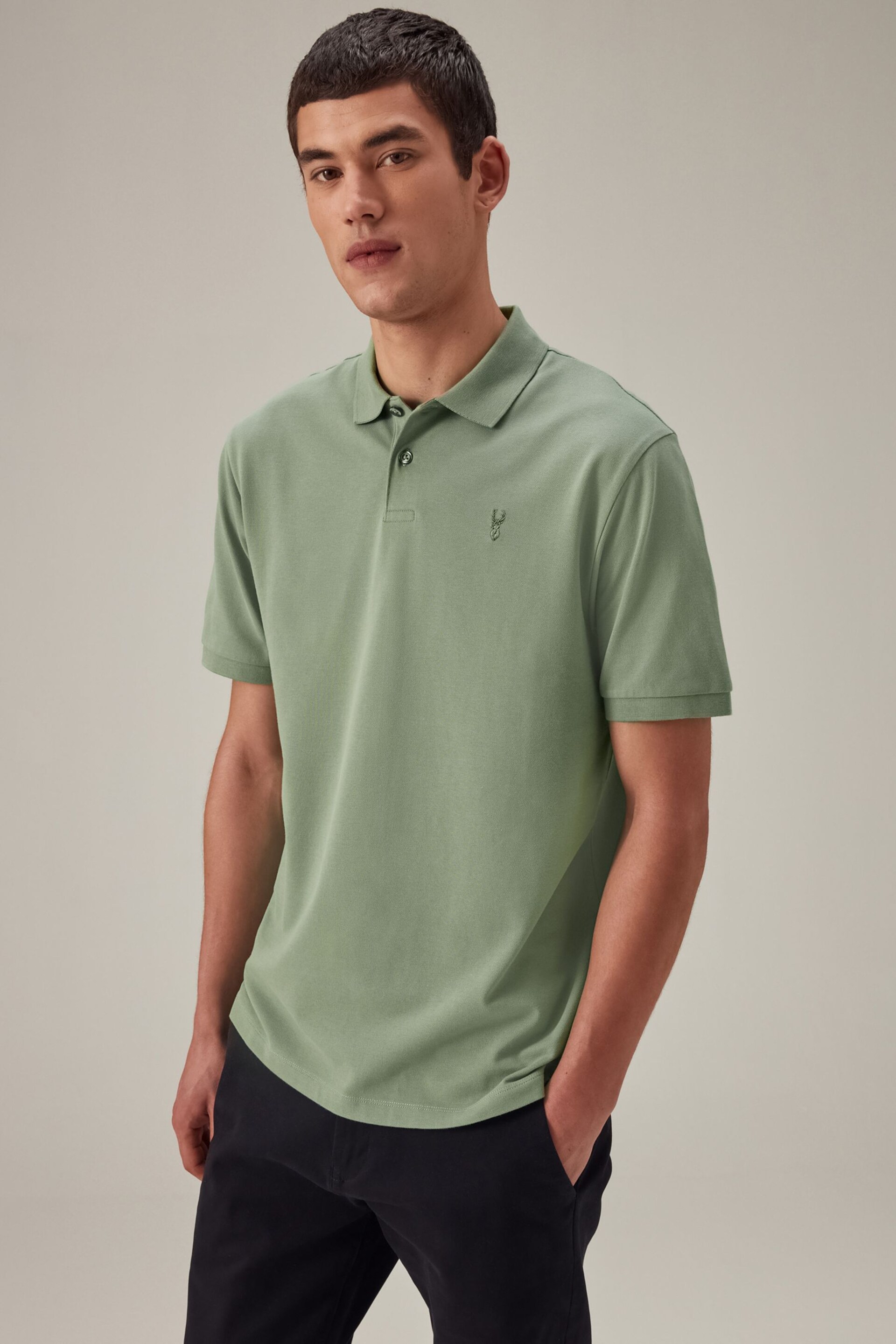 Green Regular Fit Short Sleeve Pique Polo Shirt - Image 1 of 8