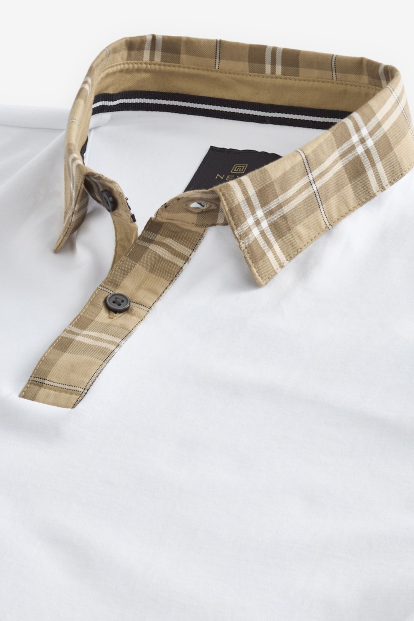White Check Short Sleeve Smart Collar Polo Shirt - Image 6 of 7