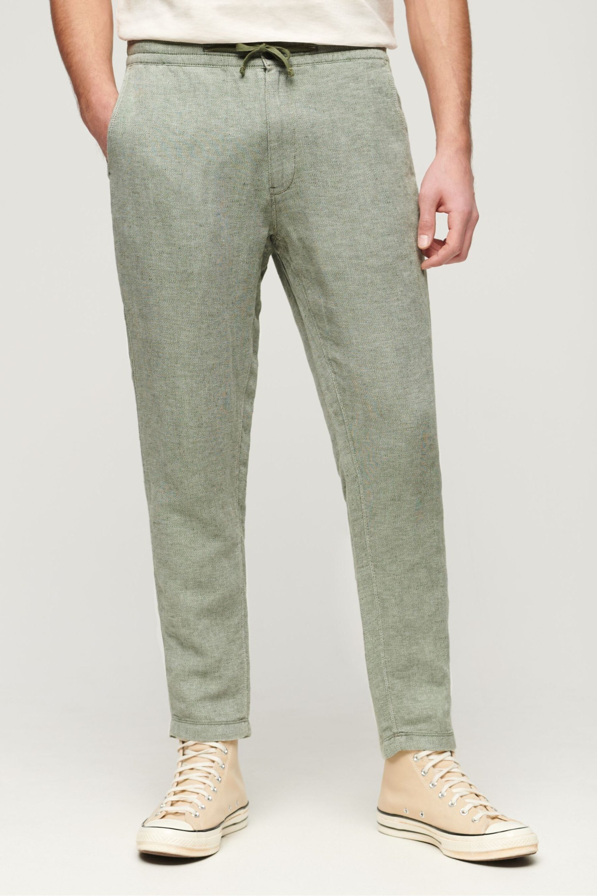 Superdry Green Drawstring Linen Trousers - Image 1 of 5