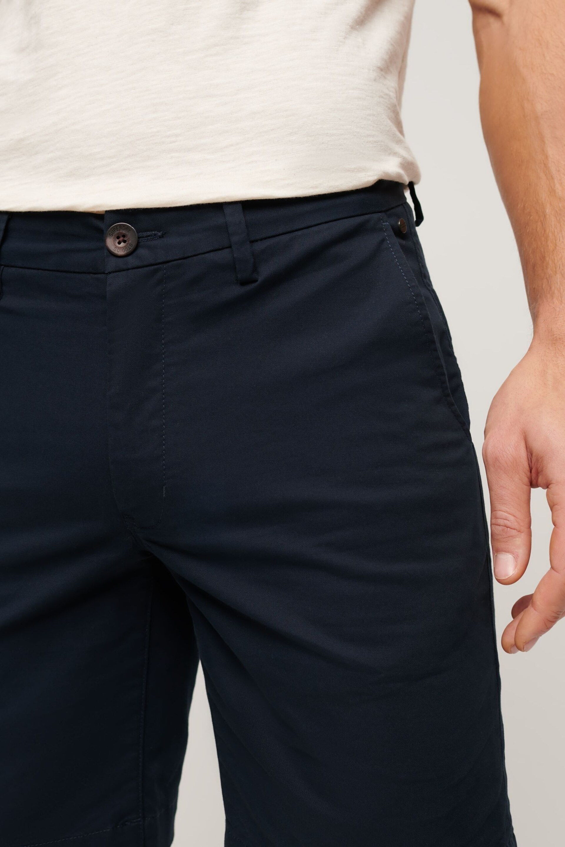 Superdry Blue Stretch Chinos Shorts - Image 4 of 7