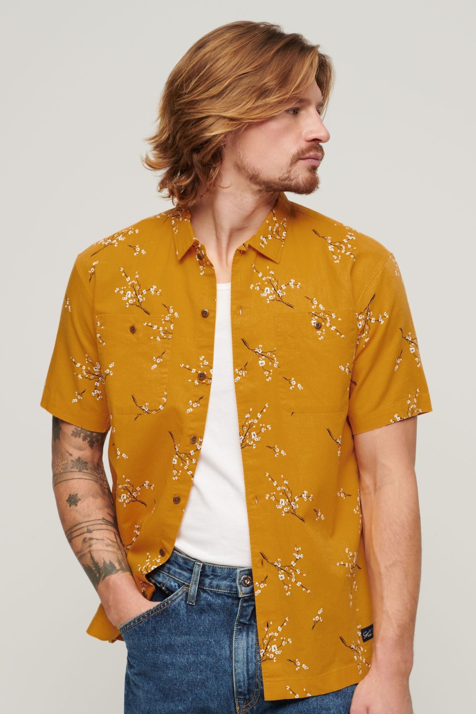 Superdry Golden Blossom Short Sleeved Beach Shirt - Image 1 of 6