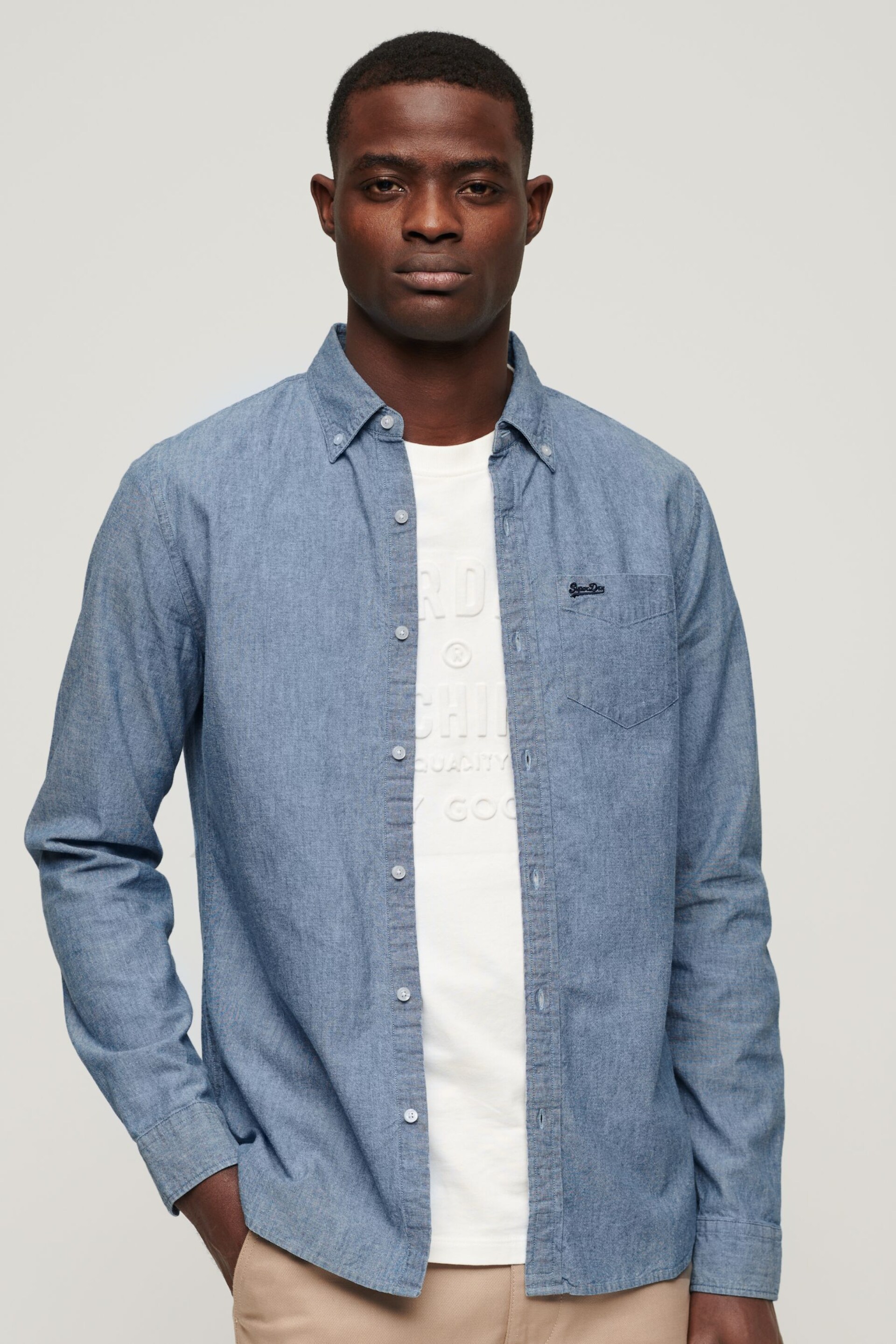 Superdry Blue Cotton Long Sleeved Oxford Shirt - Image 1 of 4