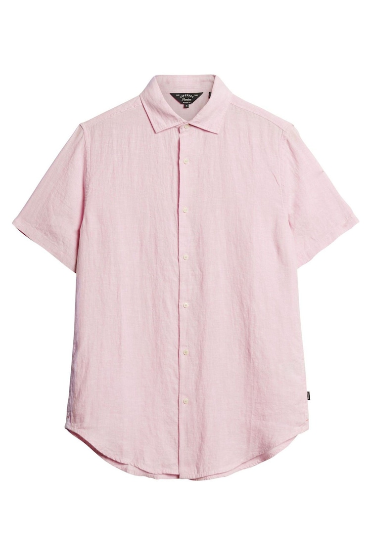 Superdry Pink Studios Casual 100% Linen Short Sleeved Shirt - Image 4 of 4