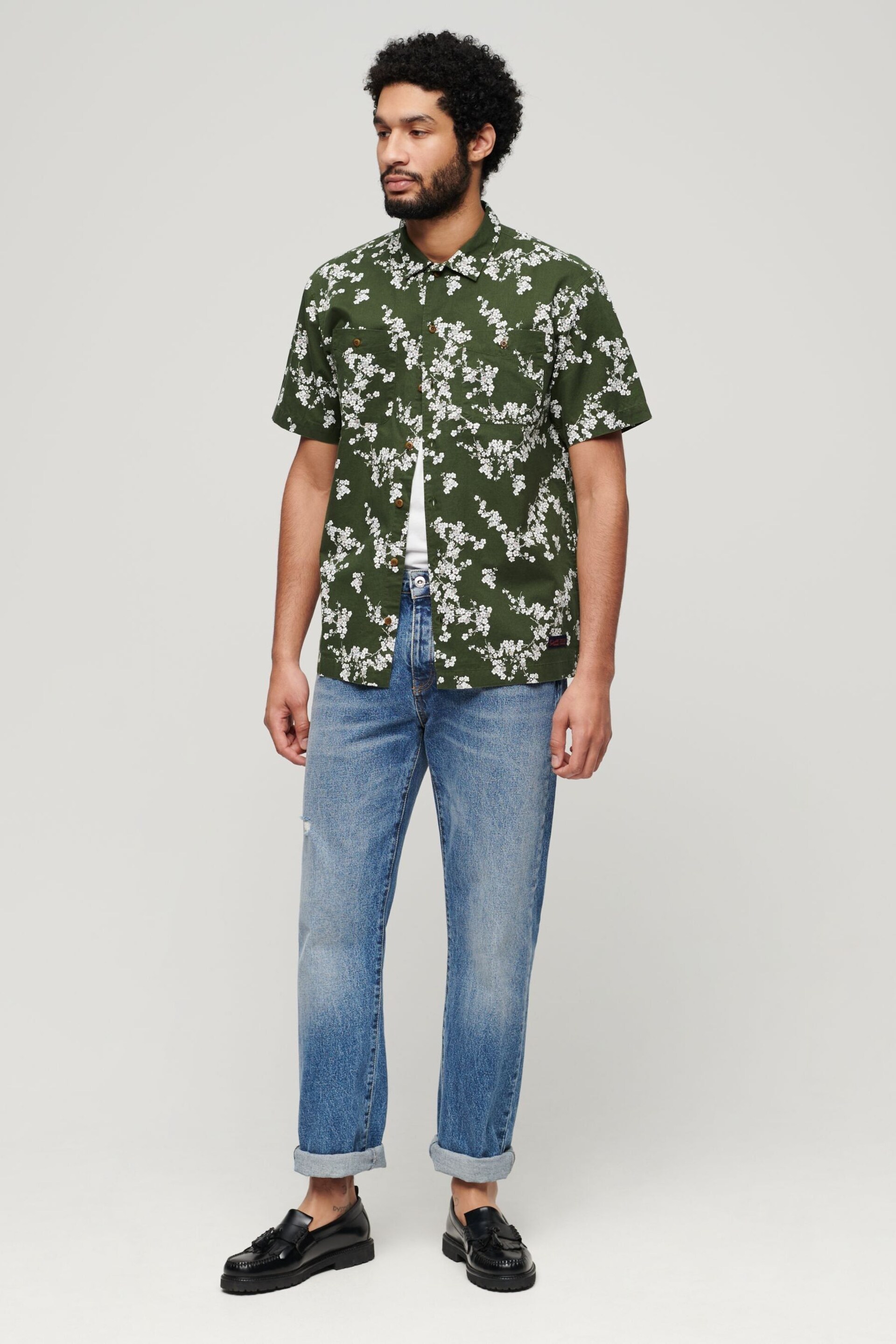 Superdry Green Short Sleeved Beach Shirt - Image 3 of 6