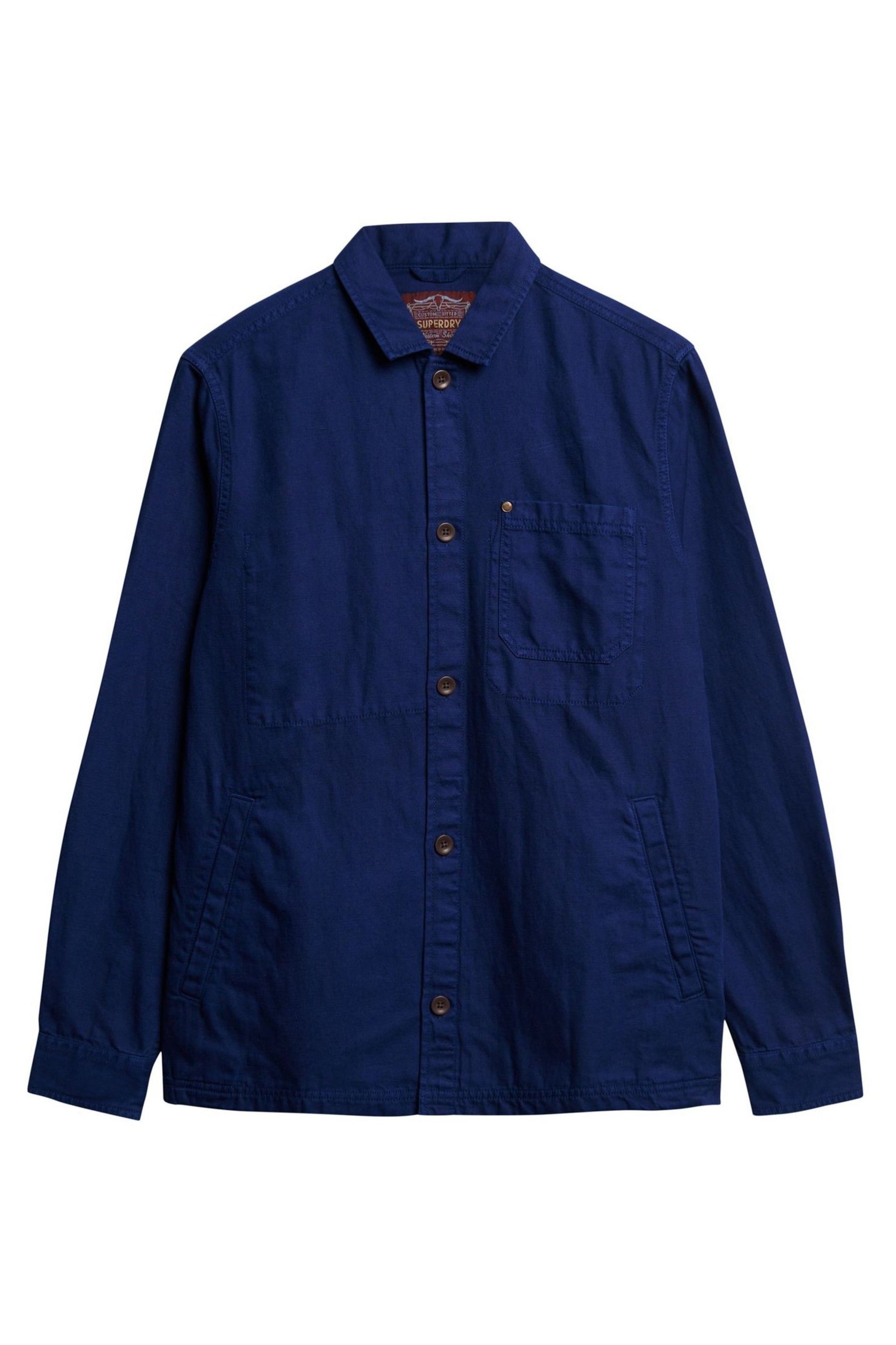 Superdry Blue Merchant Linen Blend Overshirt - Image 4 of 4