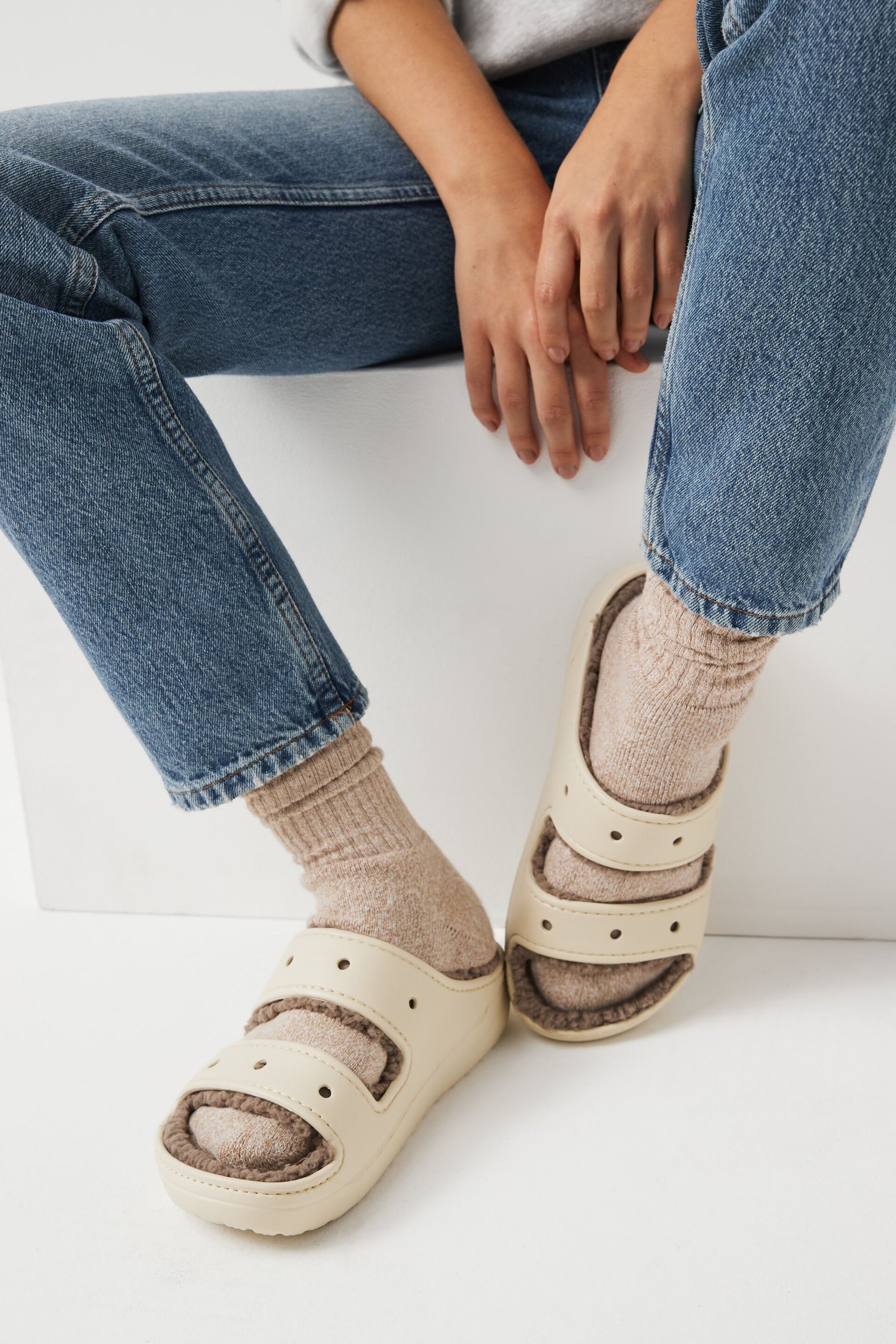 Crocs Classic Faux Fur Lined Cozzzy Sandals - Image 1 of 5