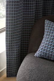 Navy Blue Geometric Chenille Eyelet Lined Curtains - Image 4 of 6