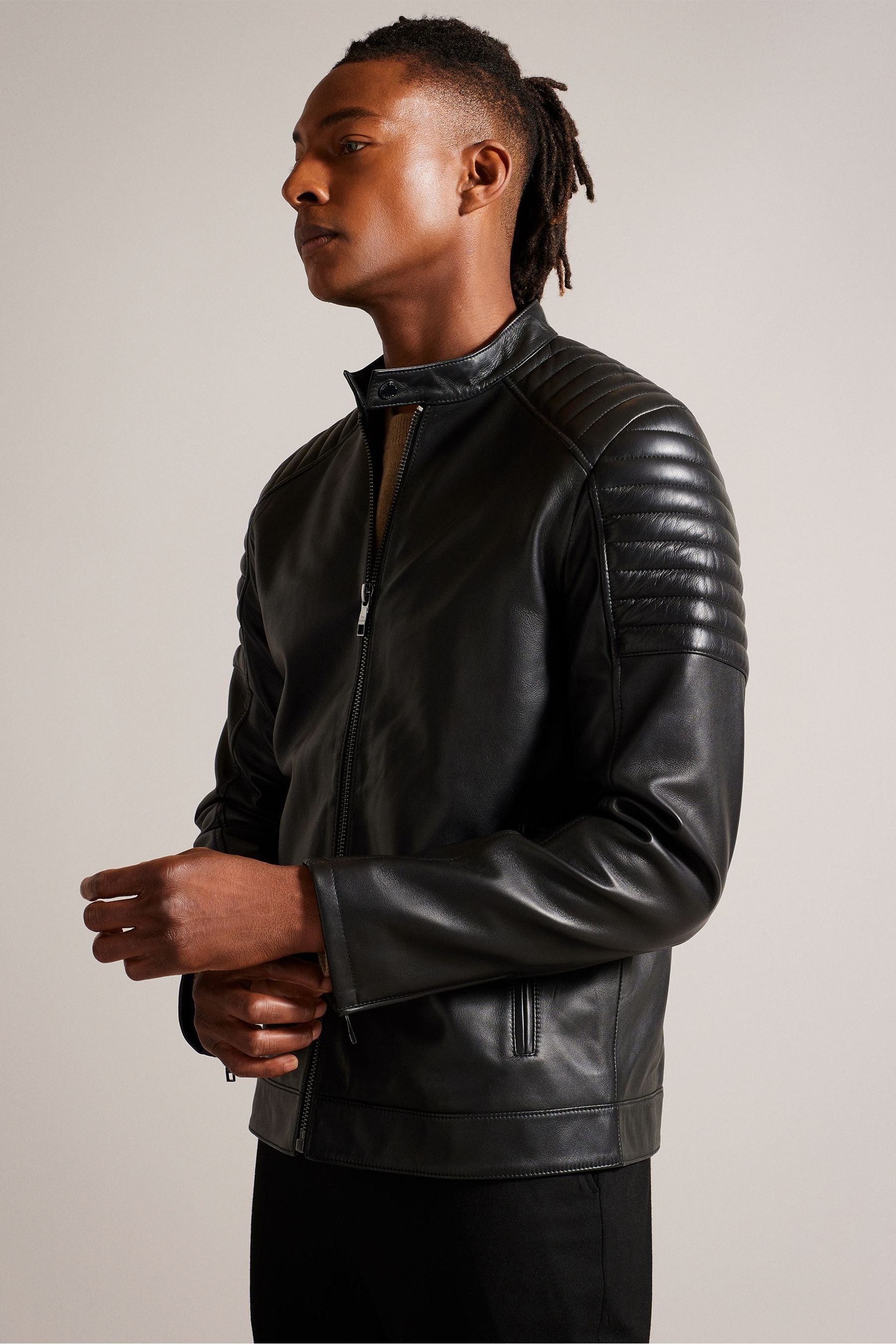 Buy Ted Baker Black Racer Branddo Leather Jacket from Next Luxembourg