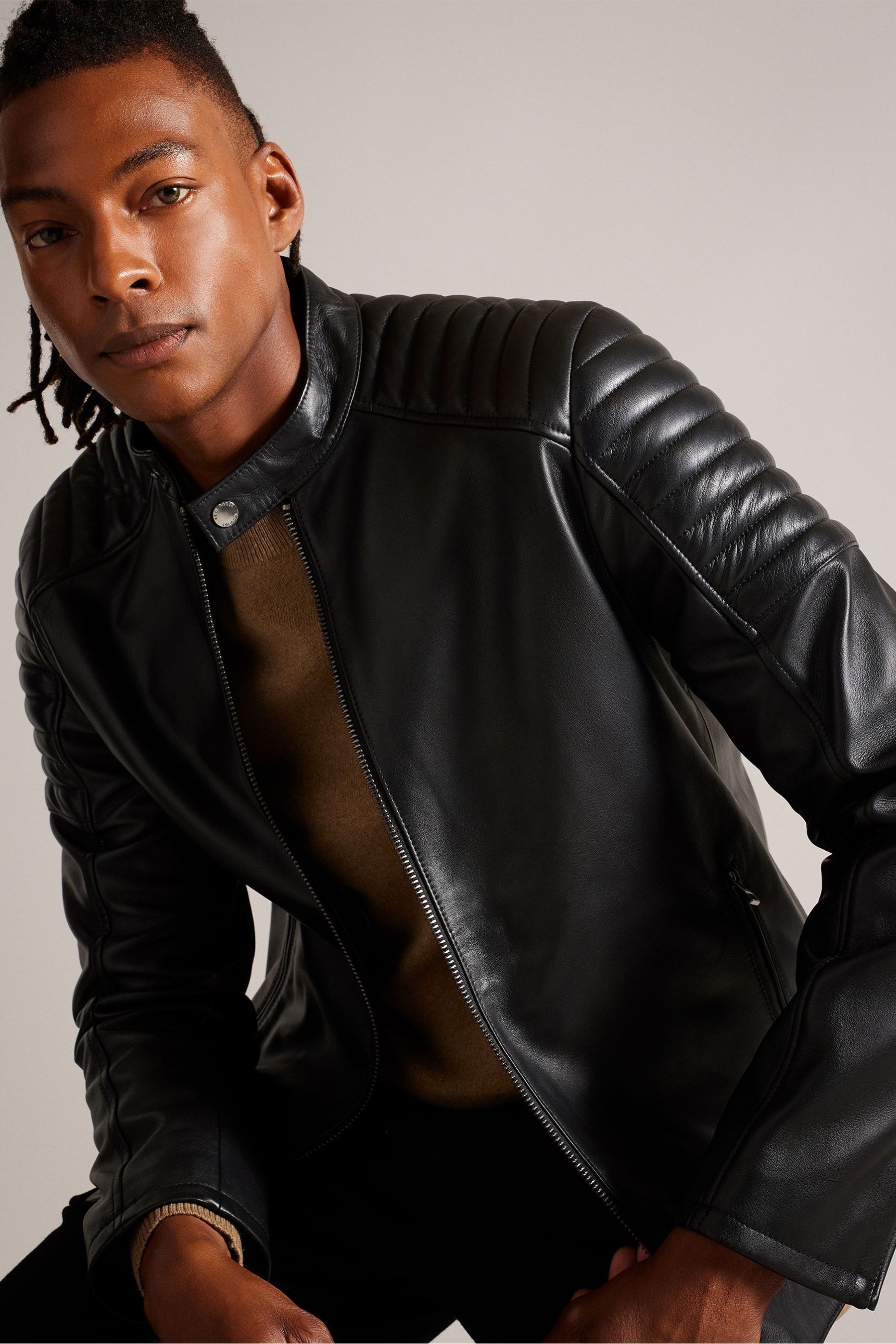 Ted baker black leather jacket new arrivals