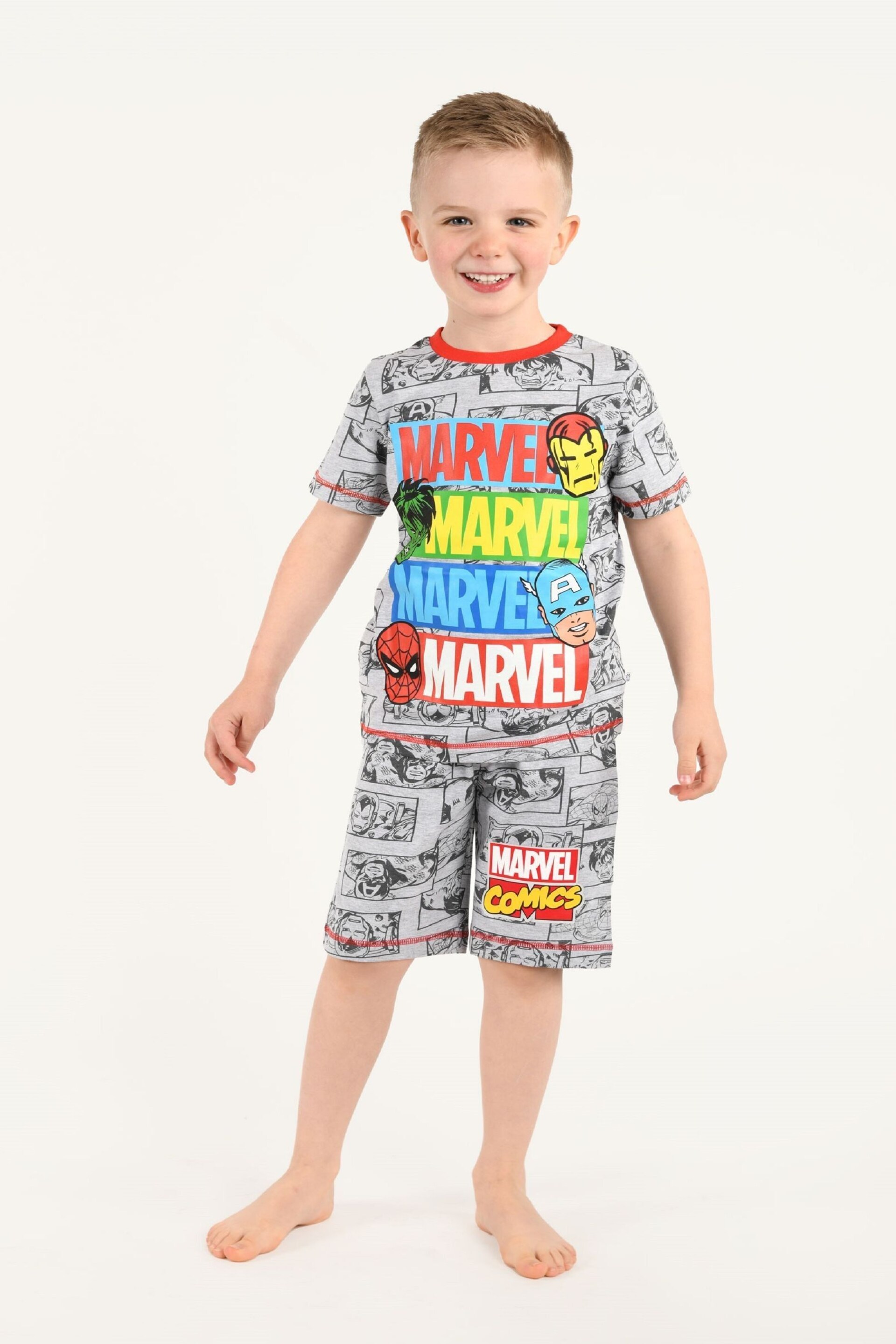 Brand Threads Grey Marvel Boys Short Pyjama Set - Image 1 of 5