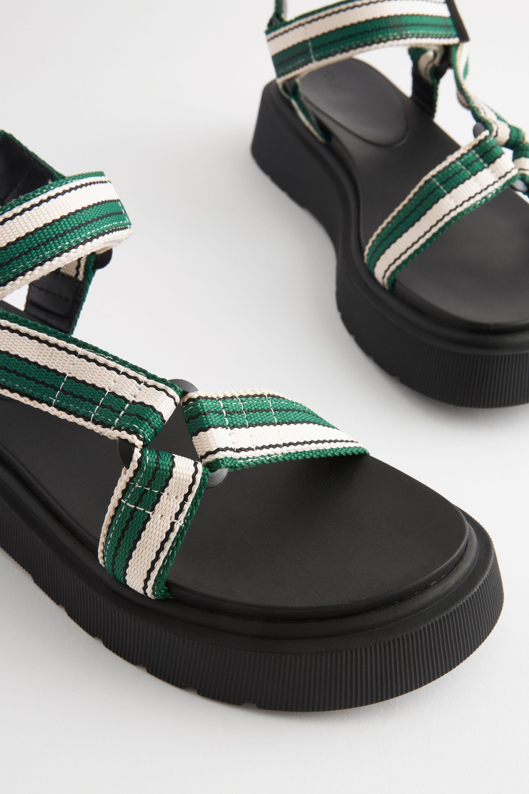 Green Ecru Webbing Chunky Sandals