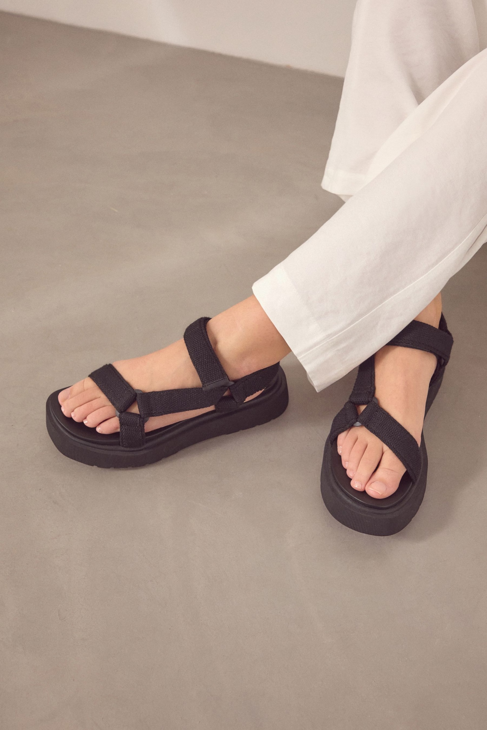 Black Webbing Chunky Sandals - Image 3 of 9