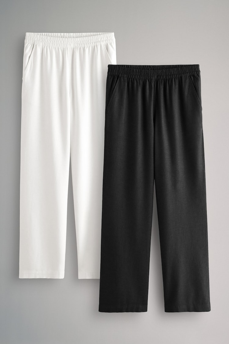 The Set Black/White 2 Pack Linen Blend Wide Leg Trousers - Image 2 of 9