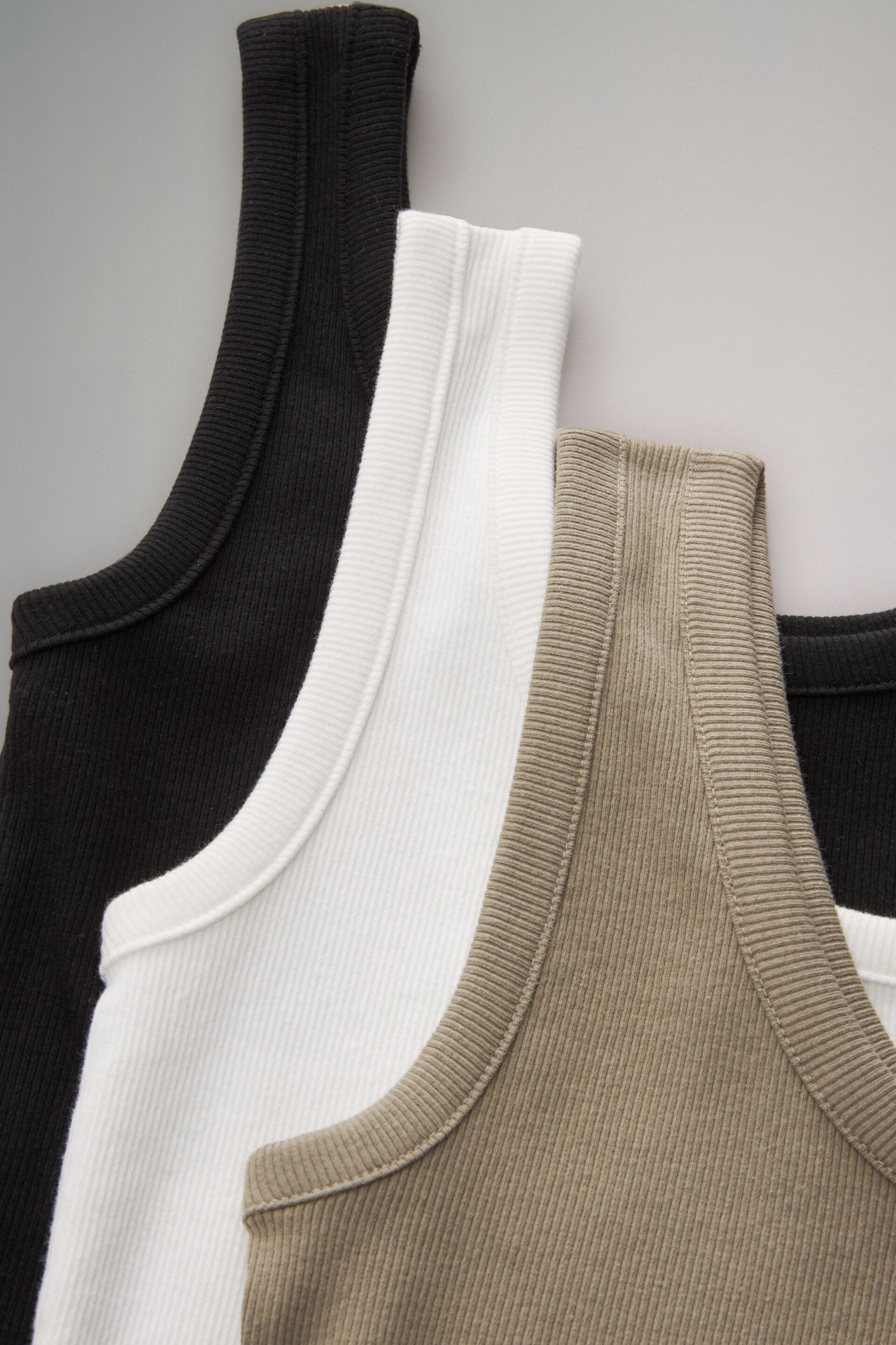 The Set Black/Khaki Green/White 3 Pack Ribbed Scoop Neck Vests - Image 7 of 7