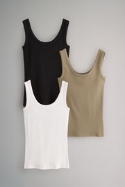 The Set Black/Khaki Green/White 3 Pack Ribbed Scoop Neck Vests - Image 2 of 7