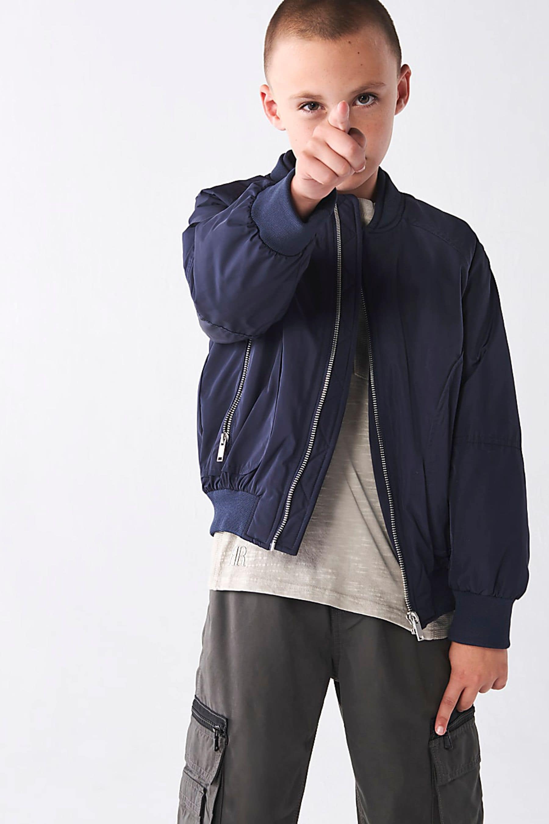 Blue nylon bomber jacket store