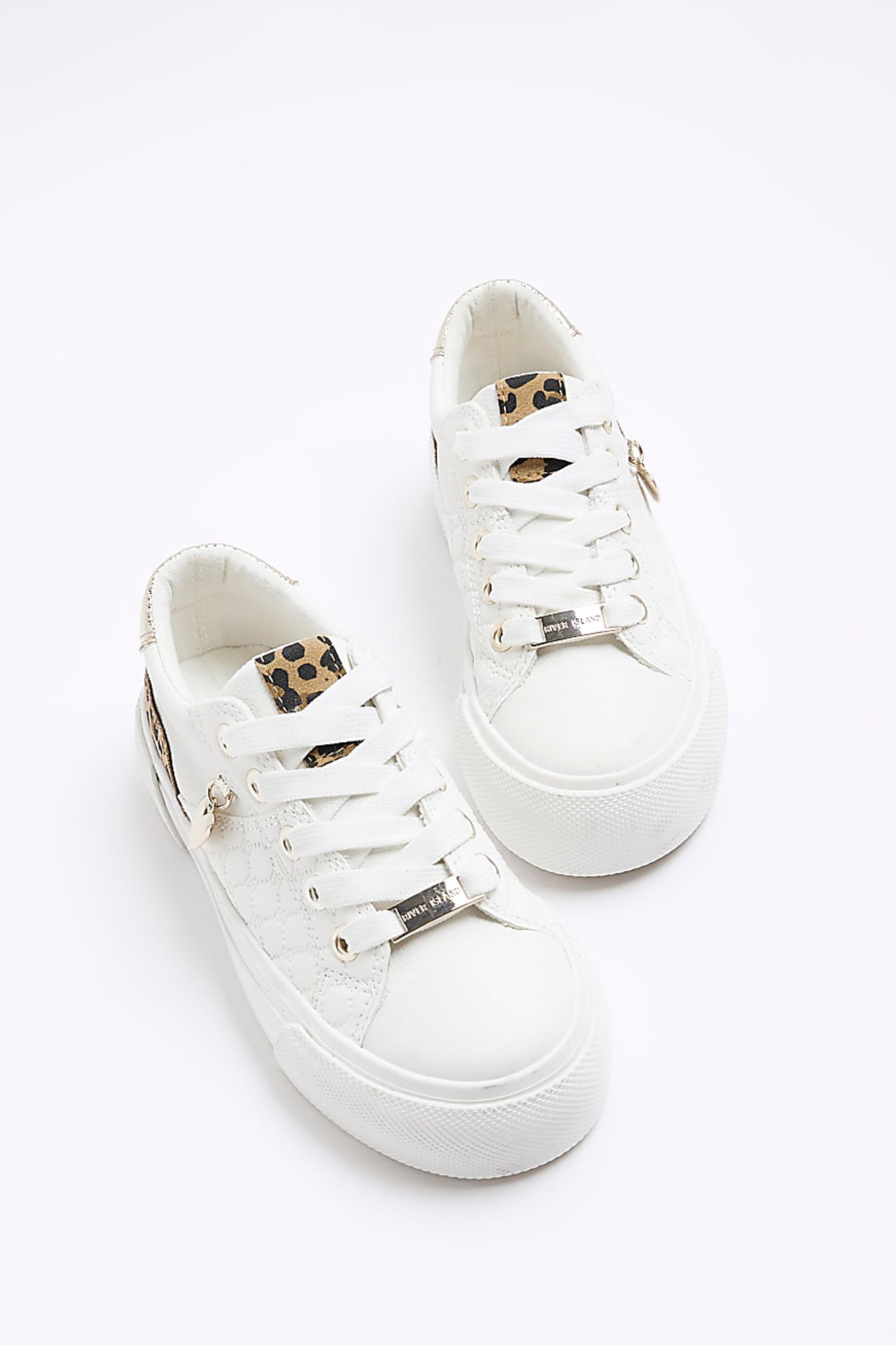 Buy River Island White Girls Leopard Print Plimsole Trainers from Next Luxembourg