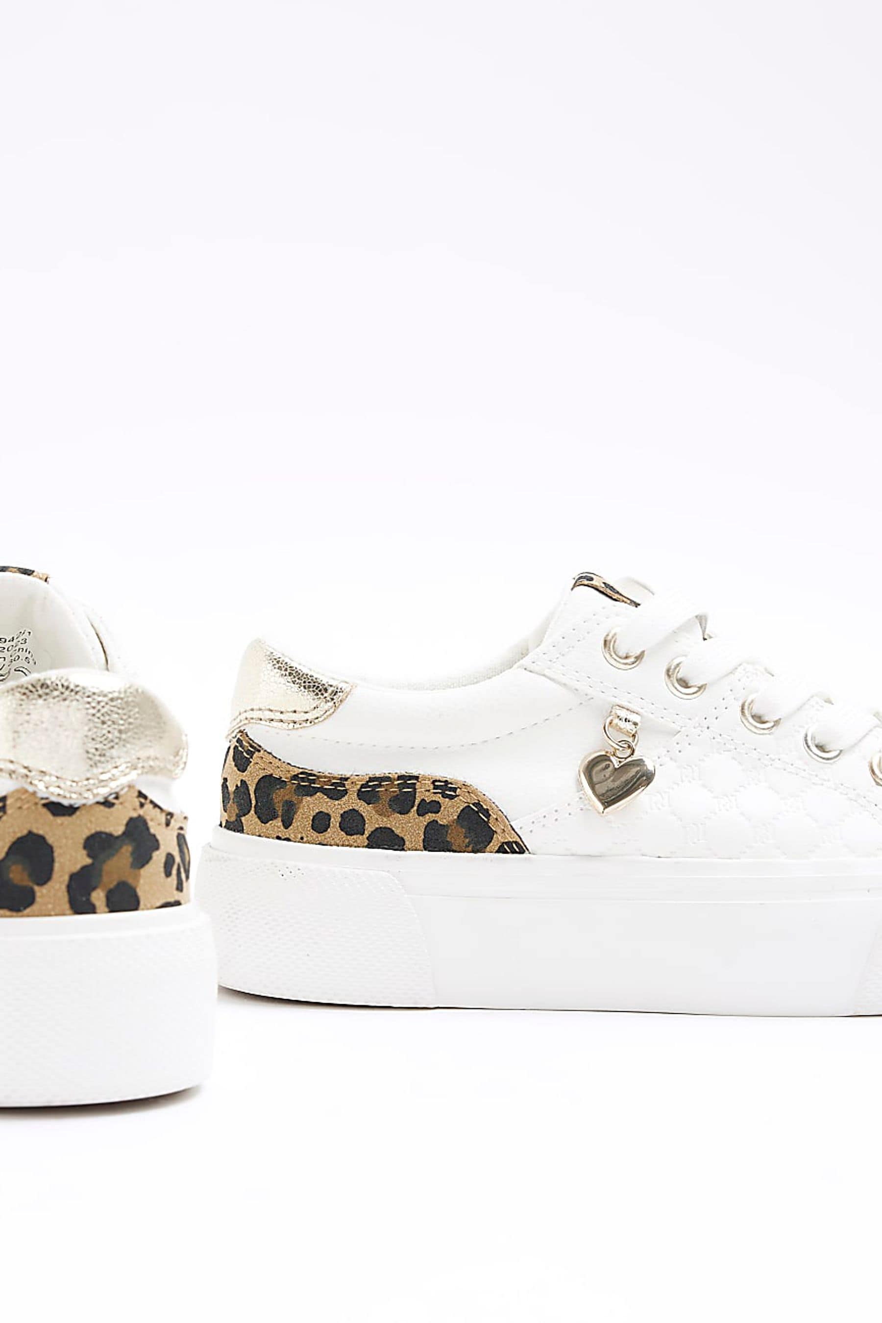 Buy River Island White Girls Leopard Print Plimsole Trainers from Next Luxembourg