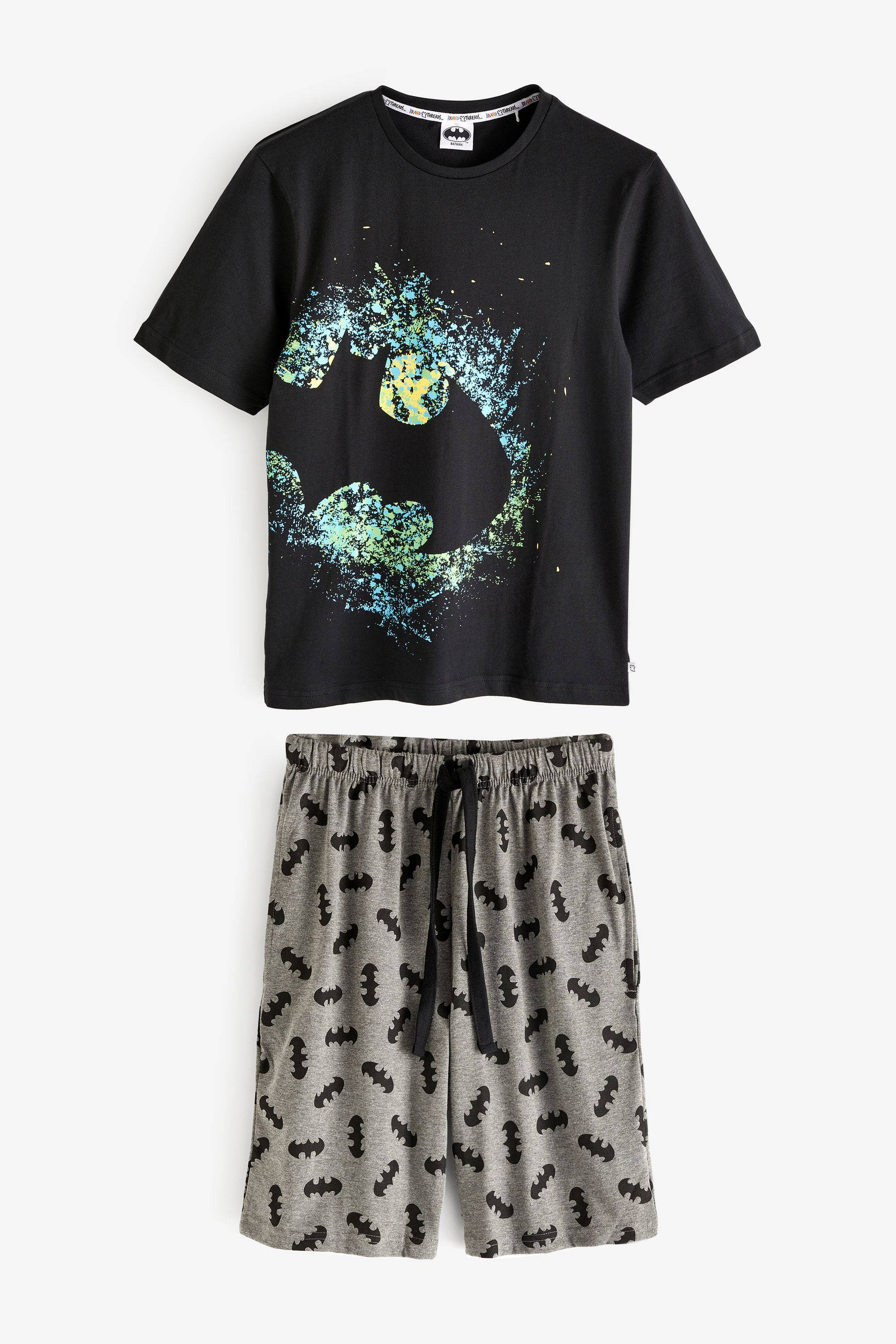 Brand Threads Jet Black Mens 100 Cotton Star Wars Mandalorian Short Pyjamas Set X Small