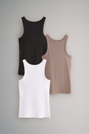 The Set Black/Taupe Brown/White 3 Pack Ribbed Racer Vests - Image 2 of 9