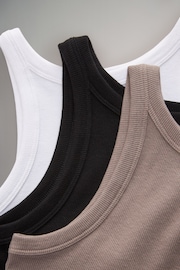 The Set Black/Taupe Brown/White 3 Pack Ribbed Racer Vests - Image 9 of 9