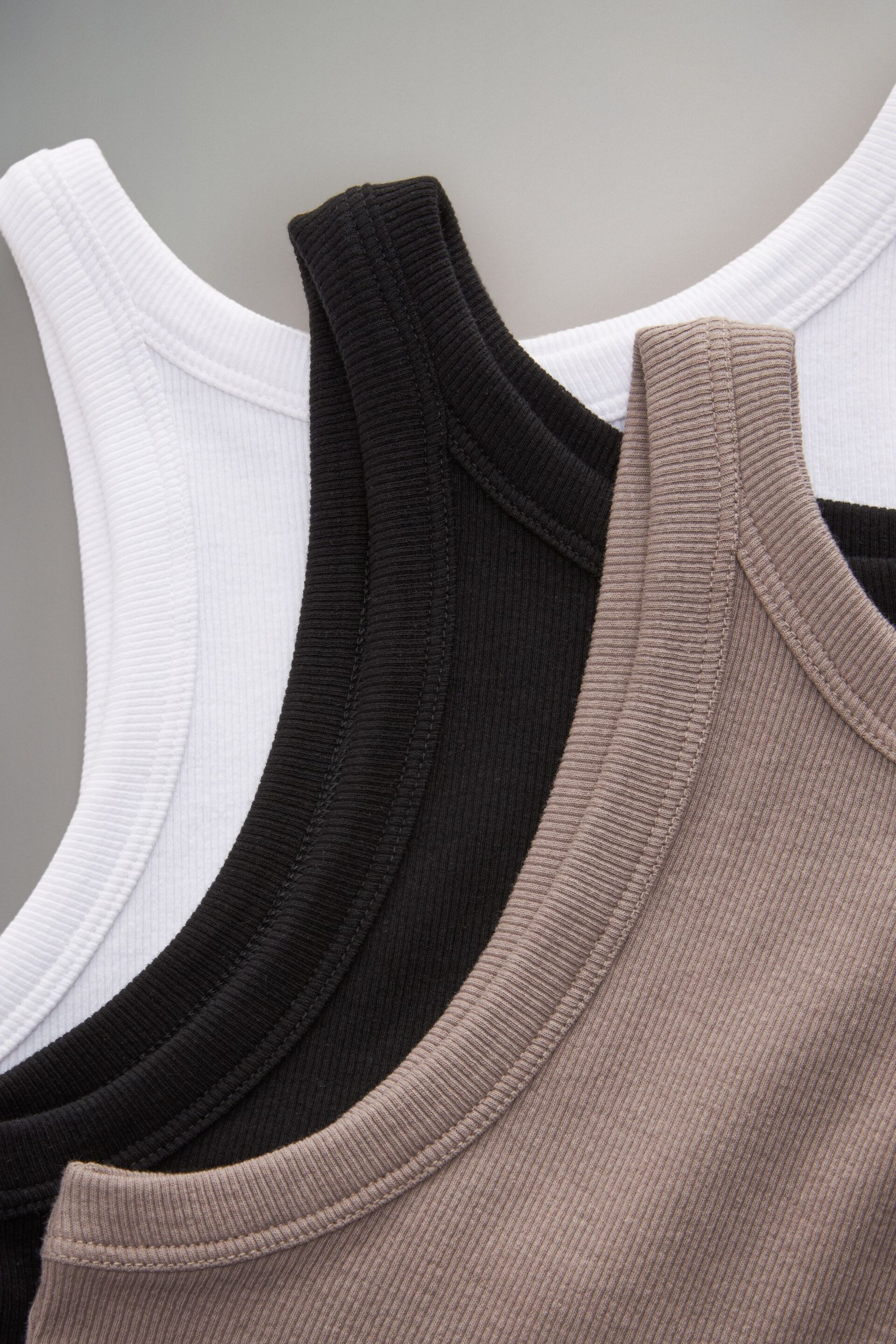 The Set Black/Taupe Brown/White 3 Pack Ribbed Racer Vests - Image 9 of 9