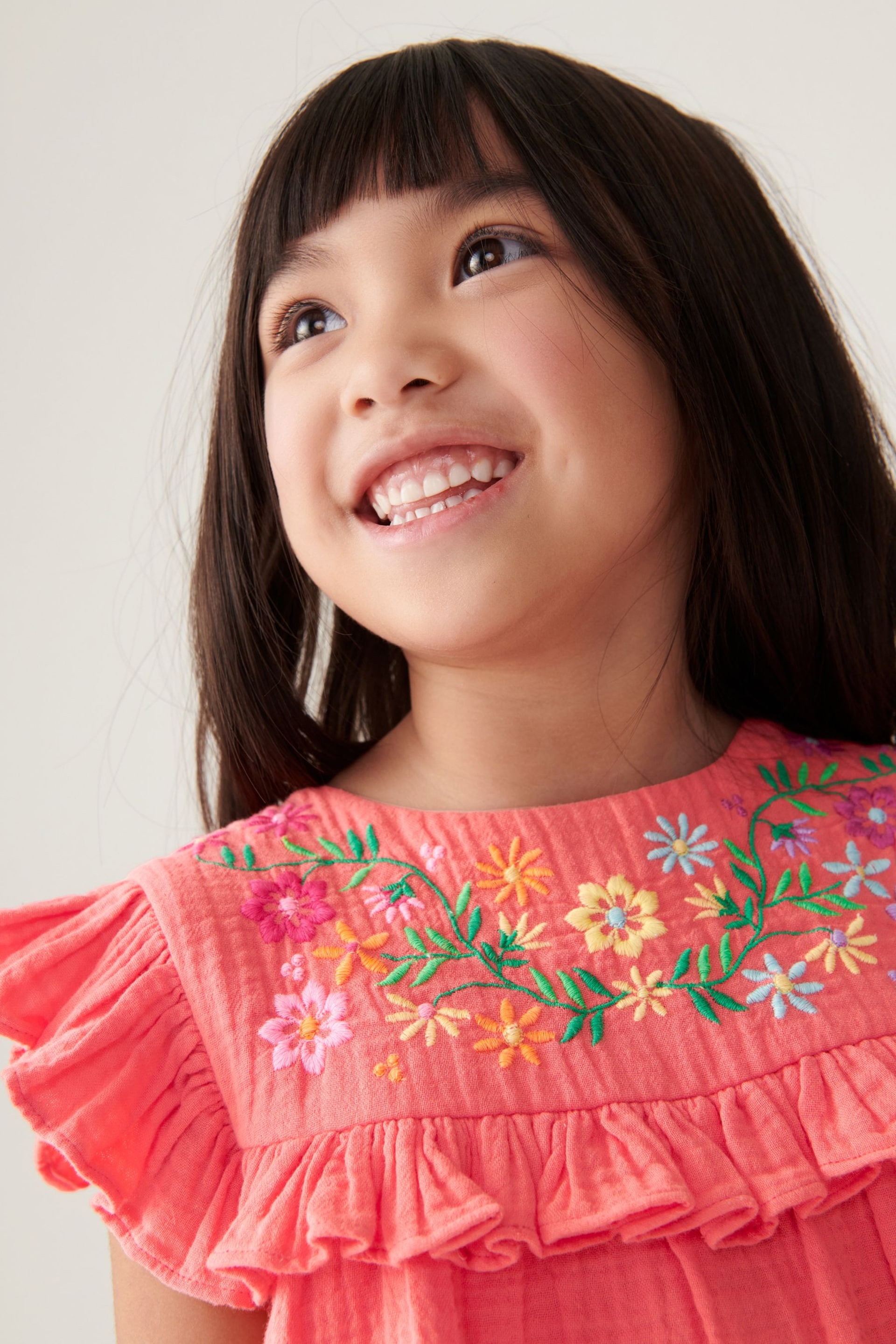 Little Bird by Jools Oliver Pink Floral Embroidered Frill Tank Top and Shorts Set - Image 3 of 8