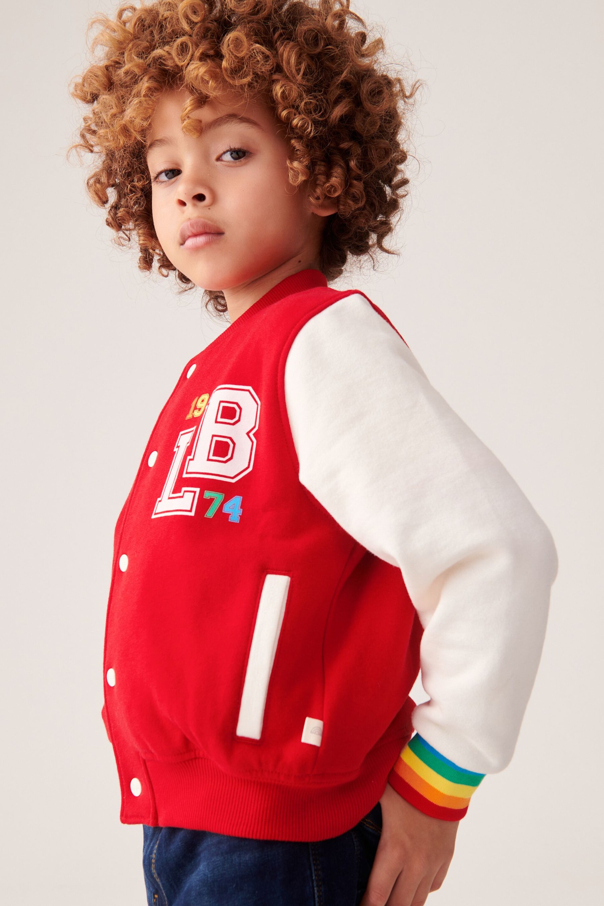 Little Bird by Jools Oliver Red Rainbow Varsity Jacket - Image 3 of 8